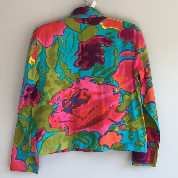 Choices colorful Jean style jacket watercolor print with sequins size PS - Picture 3 of 10